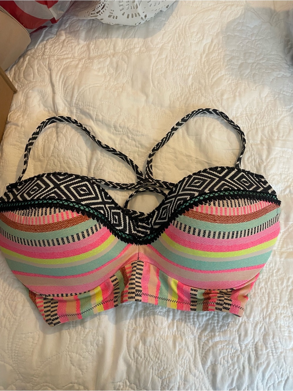 Shade & Shore Multi-Color Striped Bikini Top - Black Trim